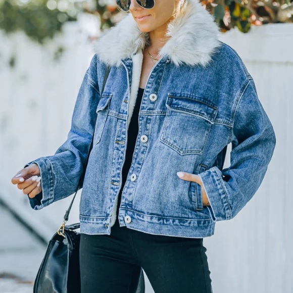 BOONE POCKETED FAUX FUR DENIM JACKET - Picture 7 of 10